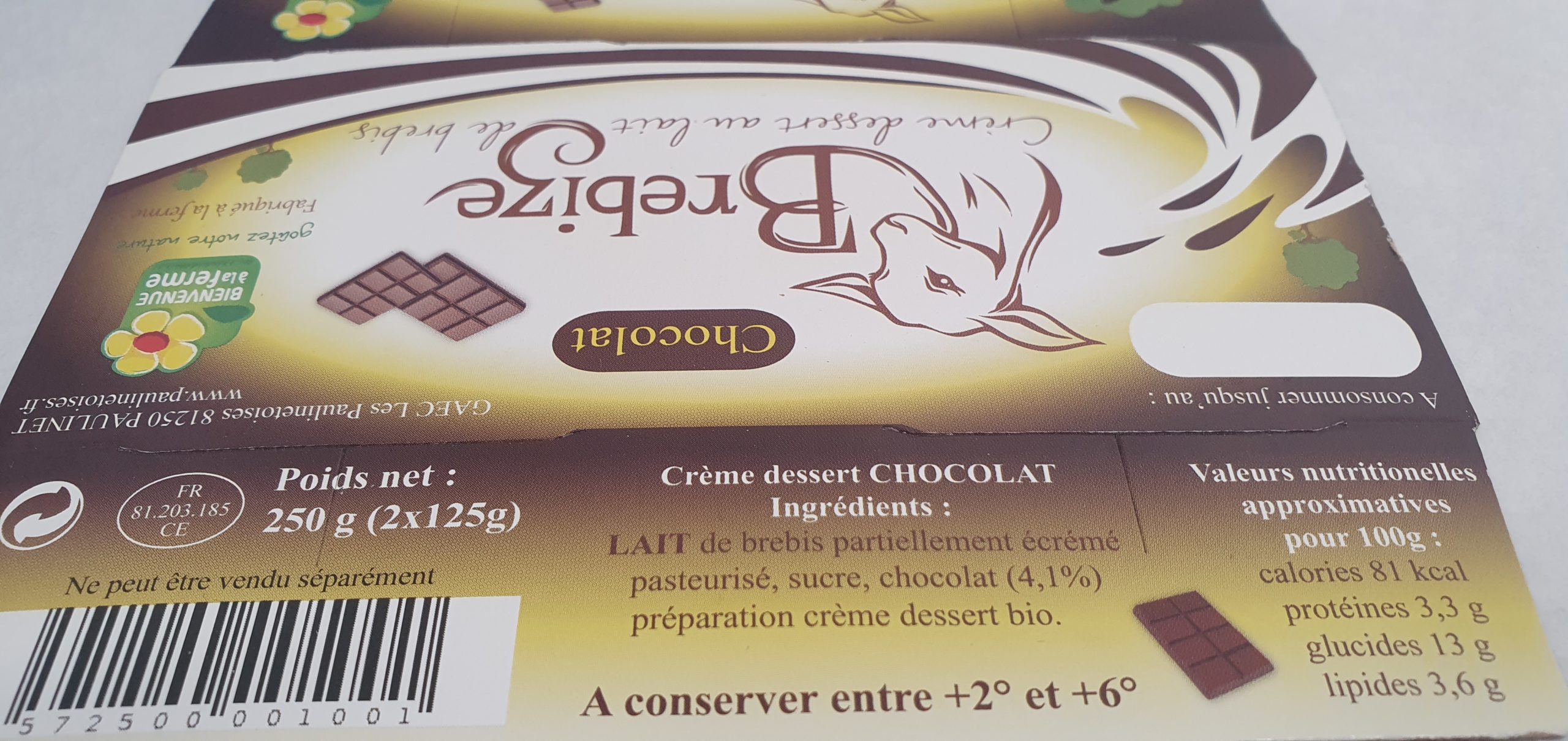 Crème brebis chocolat bio
